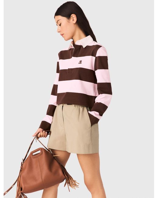 Maje White Striped Polo Sweatshirt