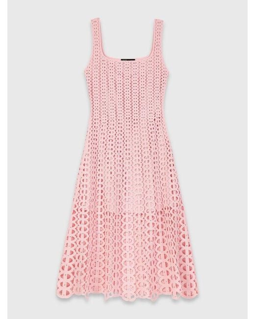 Maje Pink Rhinestone Crochet Midi Dress