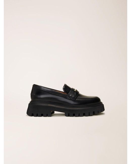 Maje Black Leather Platform Loafers