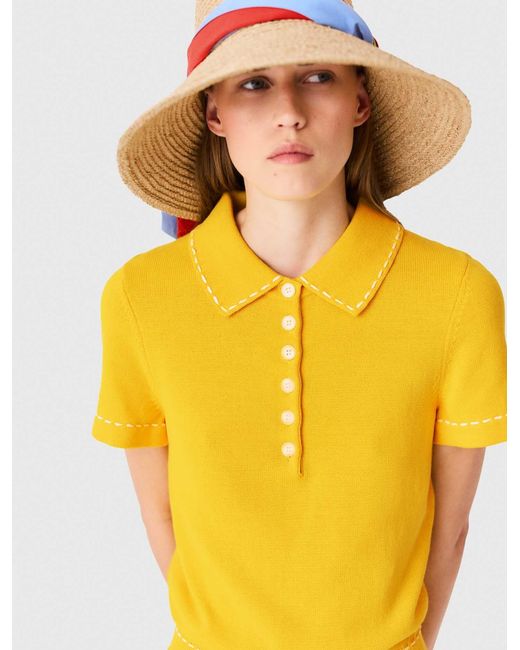 Maje Yellow Knit Playsuit With Polo Collar