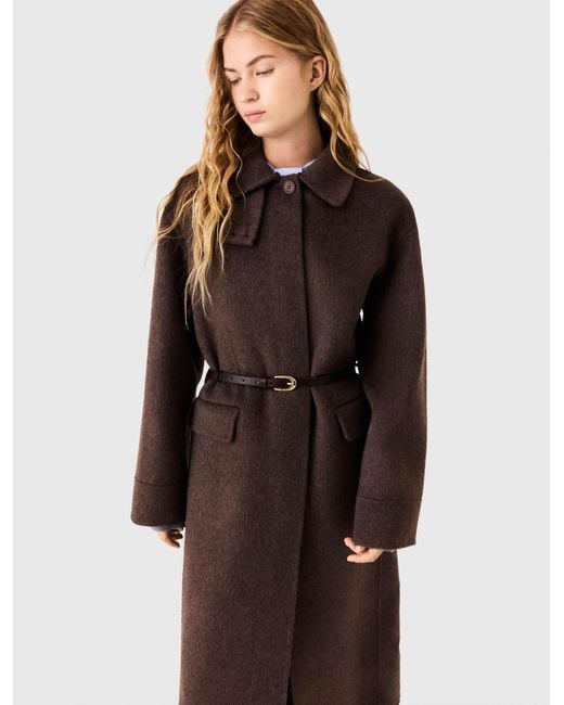 Maje Multicolor Long Coat With Faux Fur Collar
