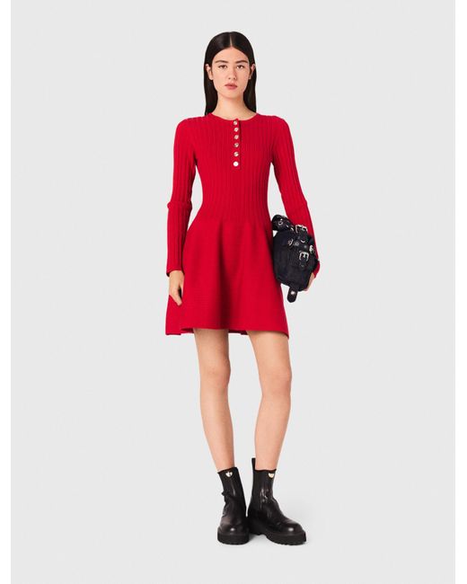 Maje Knit Dress With Flared Skirt