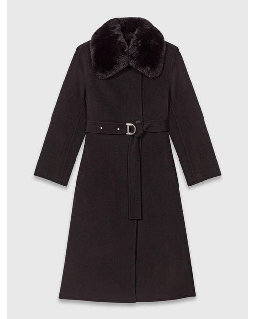 Maje Black Double-Faced Coat With Removable Collar