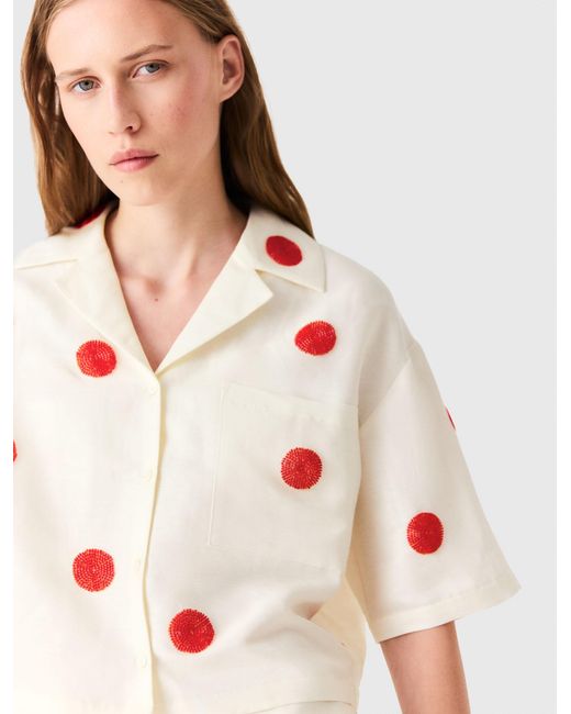 Maje White Embroidered Linen And Silk Shirt