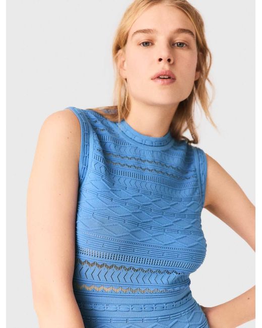 Maje Blue Pointelle Knit Maxi Dress