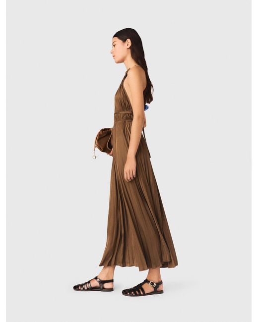 Maje Natural Pleated Maxi Dress