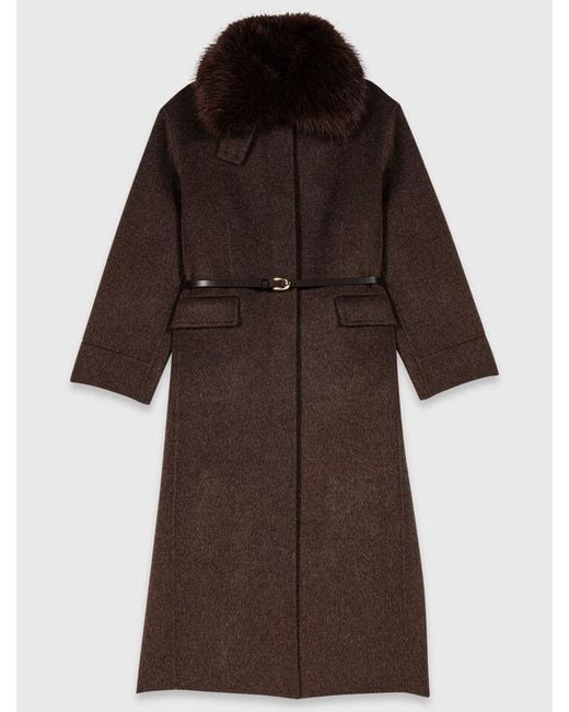Maje Multicolor Long Coat With Faux Fur Collar