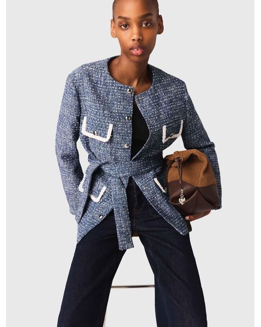 Maje Blue 4-Pocket Tweed Jacket