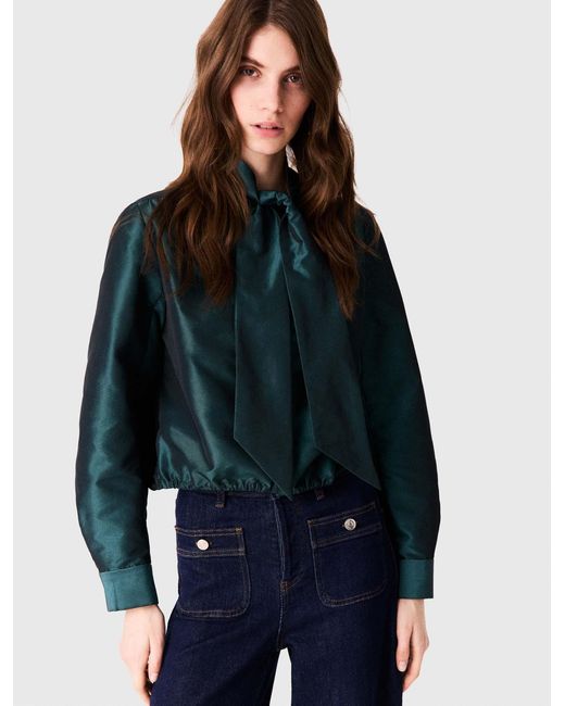 Maje Blue Satin Pussy Bow Shirt