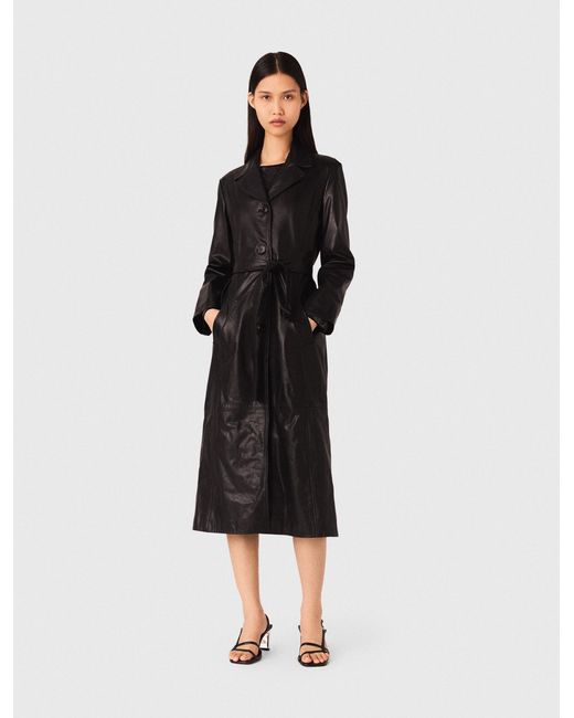 Maje Black Long Leather Trench Coat