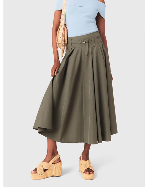 Maje White Cotton Pleated Maxi Skirt