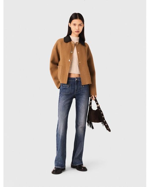 Maje White Double-Faced Coat With Leather