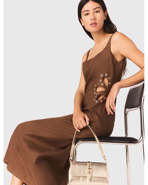 Maje Natural Linen Blend Maxi Dress
