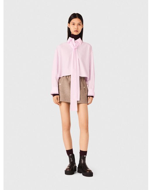 Maje White Short Shirt With Pussy Bow