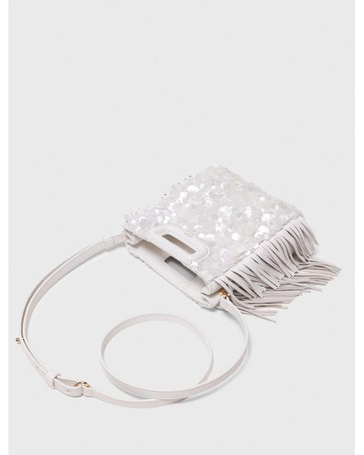 Maje White Sequinned M Mini Bag