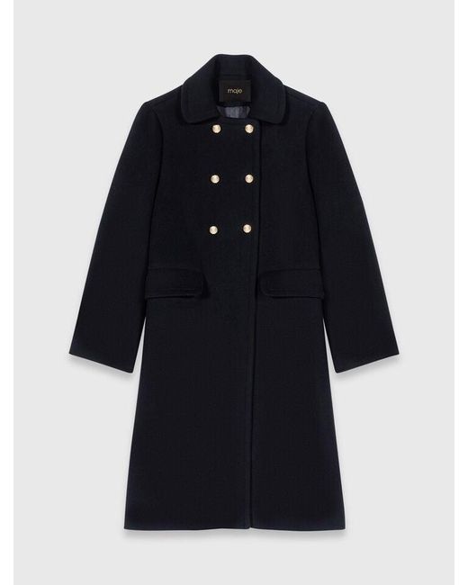 Maje Black Long Wool Blend Coat