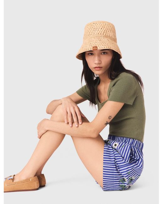 Maje Blue Embroidered Striped Cotton Shorts