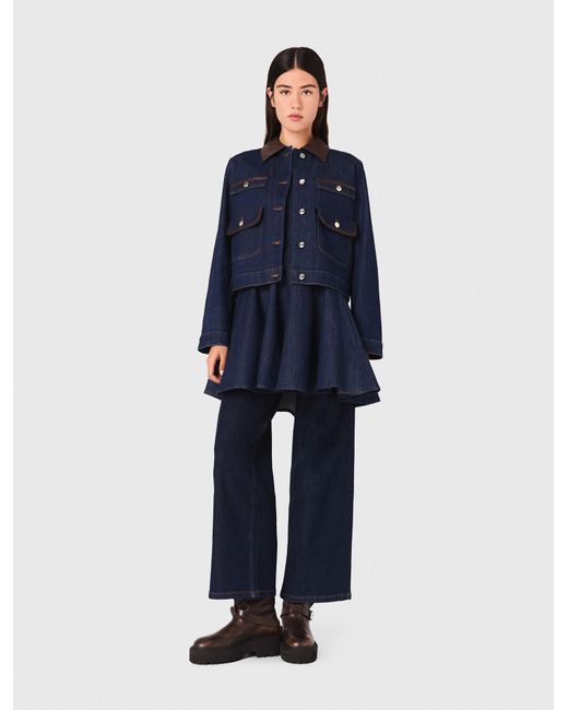 Maje Blue Denim Jacket With Faux Leather