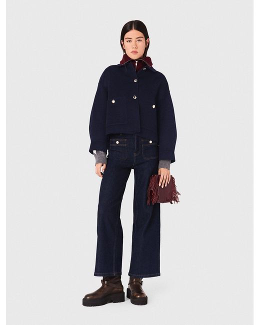 Maje Blue Cropped Wool Jacket