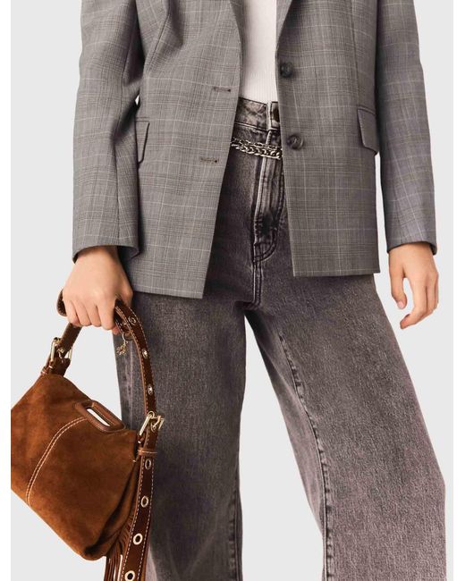 Maje Brown Topstitched Suede Miss M Mini Bag