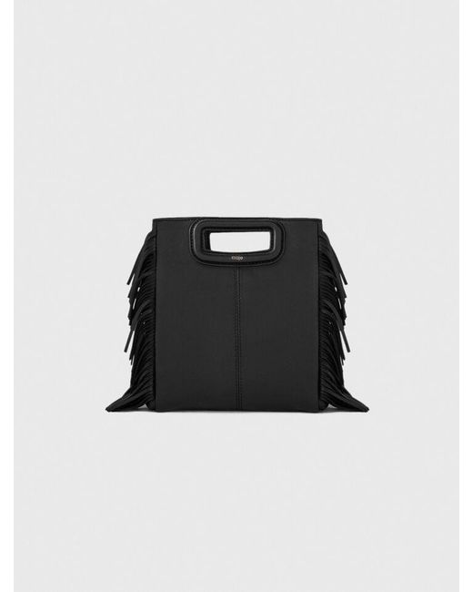 Maje Black Smooth Leather M Bag With Fringing