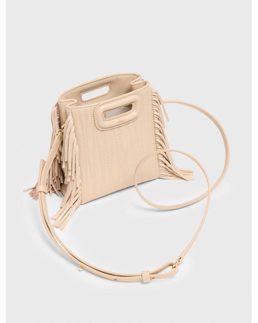 Maje Natural Topstitched Leather Mini M Bag