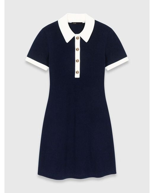 Maje Blue Contrast-Trim Polo Dress