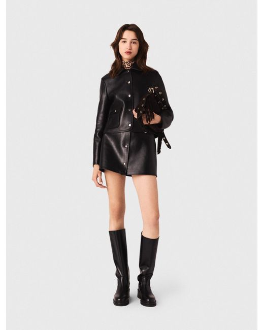 Maje Black Cropped Leather Jacket