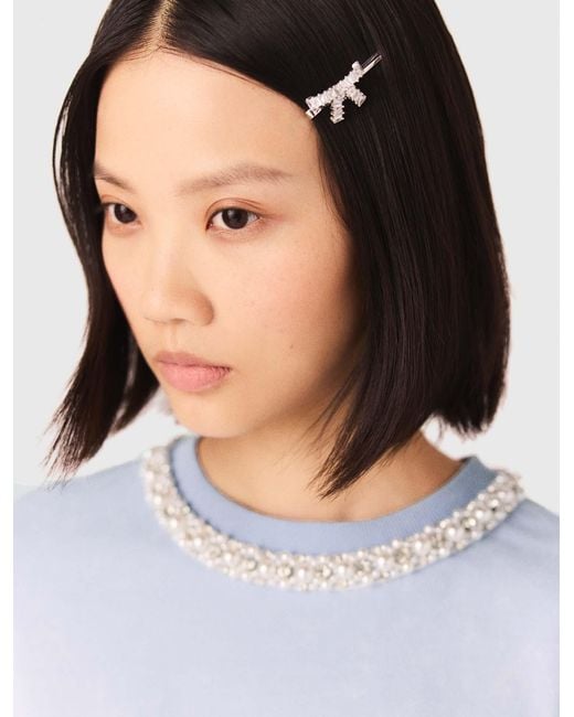 Maje White Rhinestone Bow Barrette