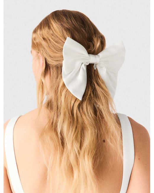 Maje White Satin-Effect Bow Barrette