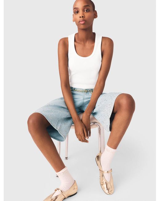 Maje Blue Rhinestone Bermuda Shorts