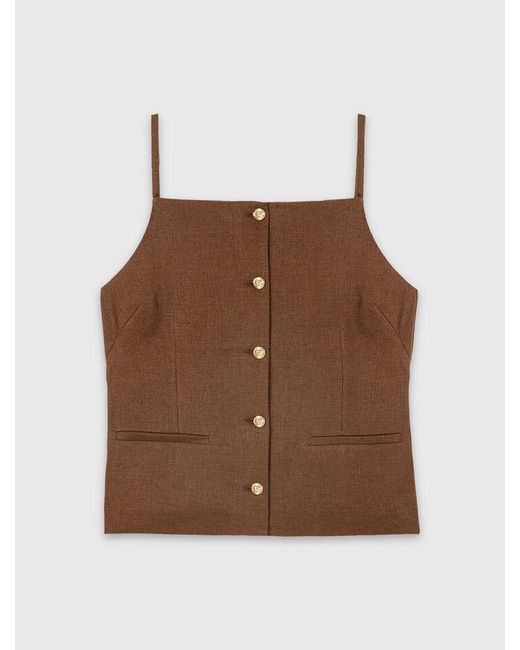 Maje Brown Linen Blend Top