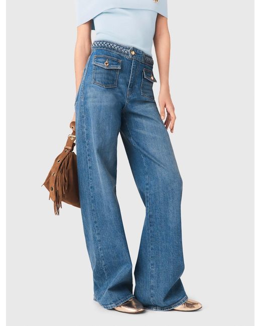 Maje Blue Braided Flared Jeans