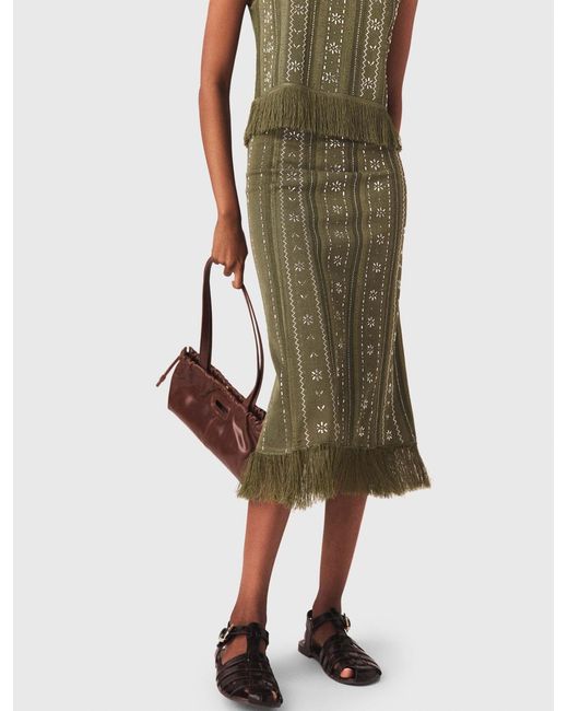 Maje Natural Knit Skirt With Rhinestone Flowers