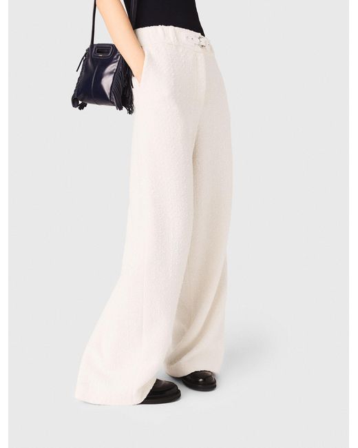 Maje White Wide-Leg Tweed Trousers