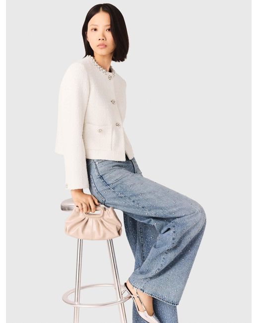 Maje Blue Pearl-Trimmed Tweed Jacket