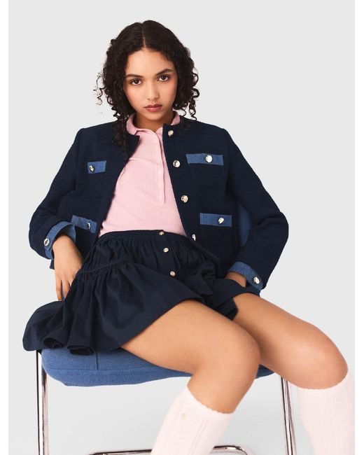 Maje Blue Tweed Jacket With Denim Trim