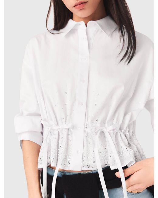 Maje White Cotton Shirt With Rhinestones
