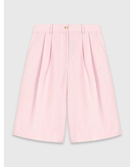 Maje Pink Pleated Linen Blend Bermuda Shorts