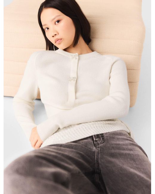 Maje White Bow Jewellery Button Cardigan