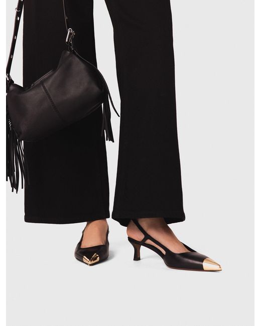 Maje White Smooth Leather Slingback Pumps