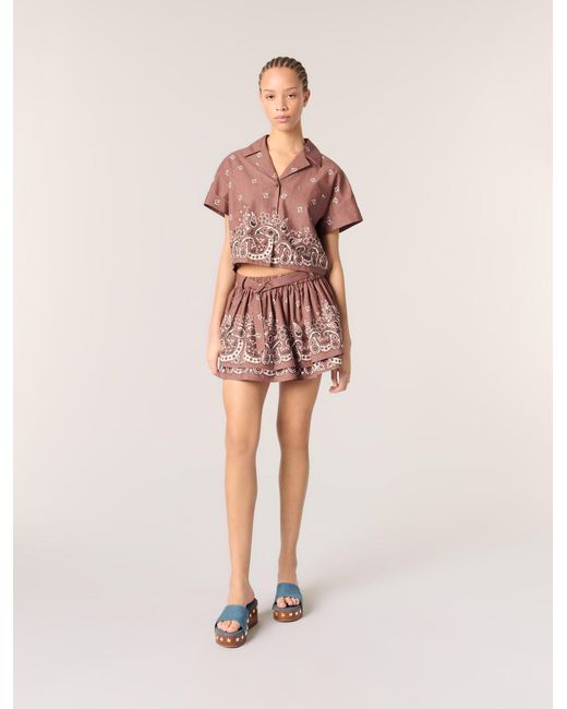 Maje Pink Patterned Rhinestone Cropped Shirt