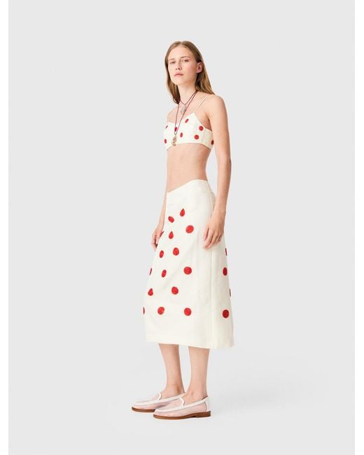 Maje White Embroidered Linen And Silk Crop Top