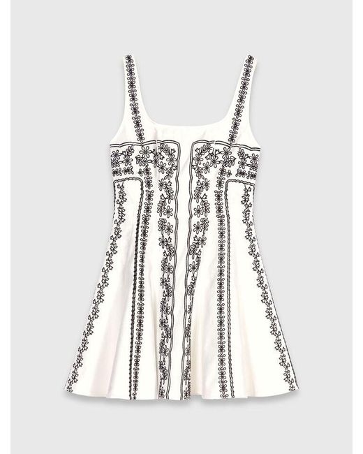 Maje White Short Embroidered Strap Dress