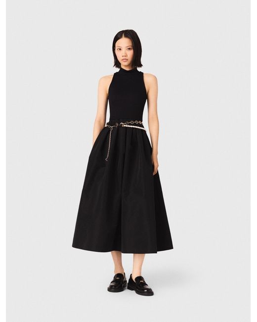 Maje White Mixed-Material Taffeta Dress