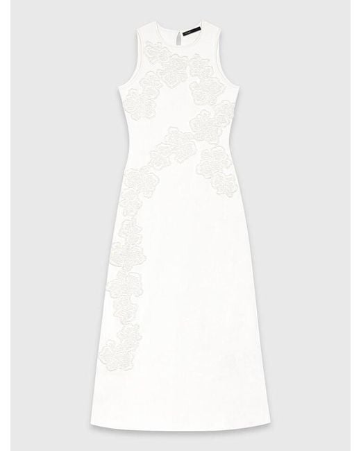 Maje White Beaded Embroidered Floral Dress