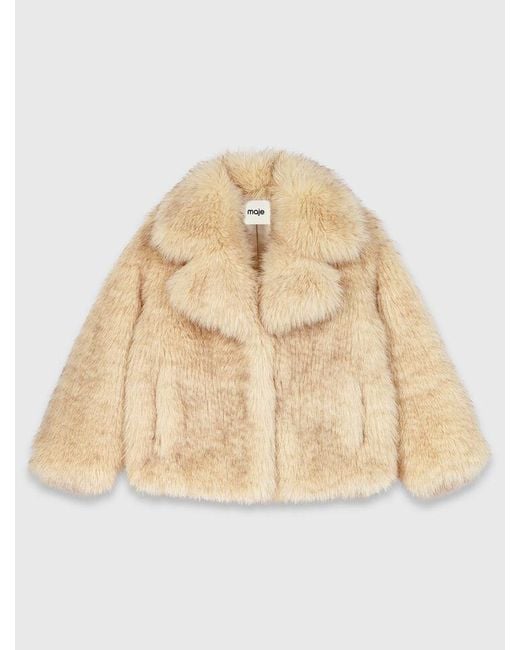 Maje Blue Oversized Faux Fur Coat
