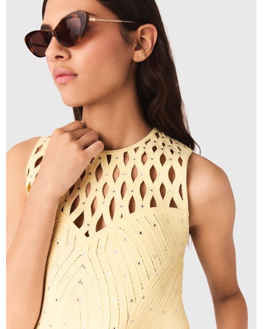 Maje Natural Crochet Rhinestone Top