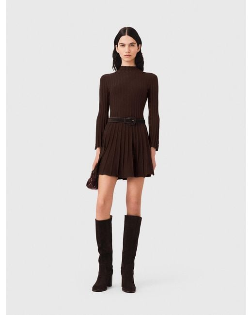 Maje White High-Neck Short Skater Dress