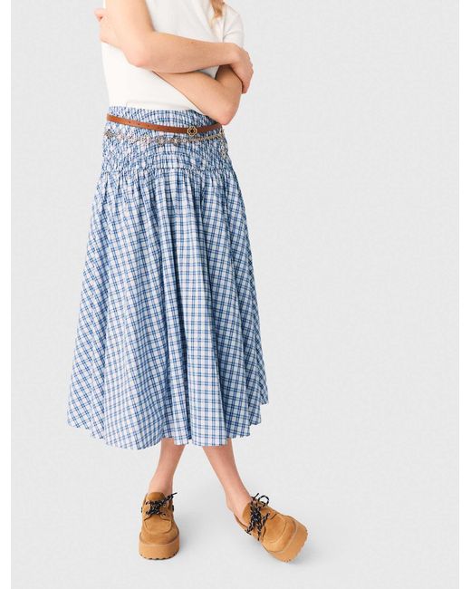 Maje Blue Rhinestone Cotton Maxi Skirt